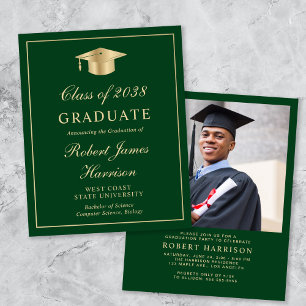 Budget Photo Green Gold Graduation Party Invite