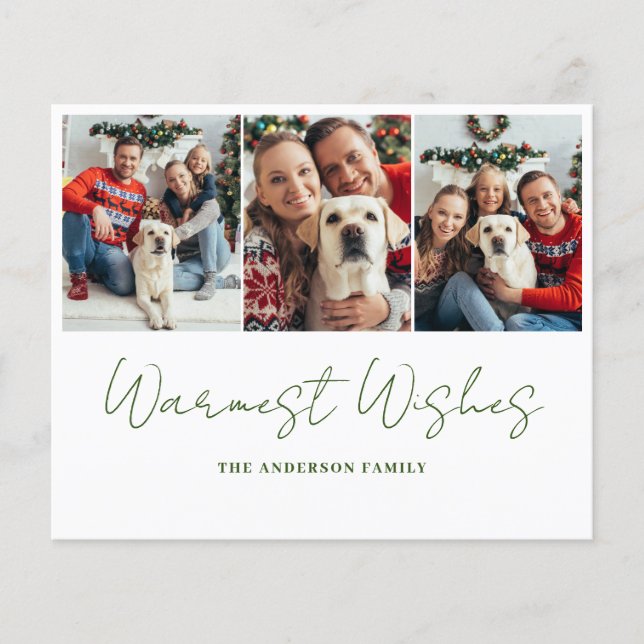 Budget Photo Green Script Christmas Card (Front)