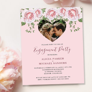 Budget photo heart engagement party Invitation