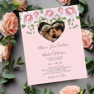 Budget photo heart pink floral wedding Invitation Flyer