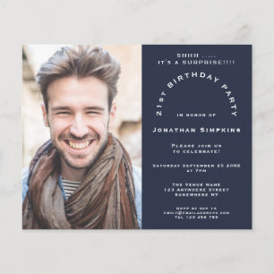 Budget Photo Man 21st Surprise Party Navy Invite