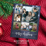 Budget photo Merry Christmas winter Holiday Card<br><div class="desc">Rustic modern Merry Christmas handwritten calligraphy script six family multi photo navy white wood holiday card with your custom personalised text on both sides. PLEASE NOTE that the background and script colours are editable. You can change it after selecting CUSTOMIZE option down below the PERSONALIZE IT menu. If you don't...</div>
