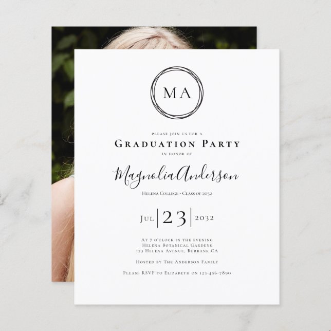 BUDGET Photo Monogram Graduation Party Invitation (Front/Back)