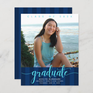 Budget photo navy stripes graduation invitation