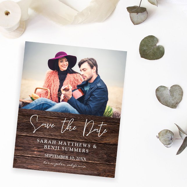 Budget Photo on Wood B Rustic Save the Date Flyer (Creator Uploaded)