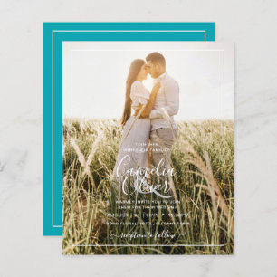 BUDGET Photo Overlay Blue Teal Wedding Invite