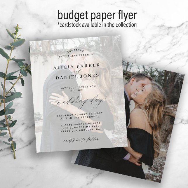 Budget photo overlay modern wedding invitation flyer (Creator Uploaded)