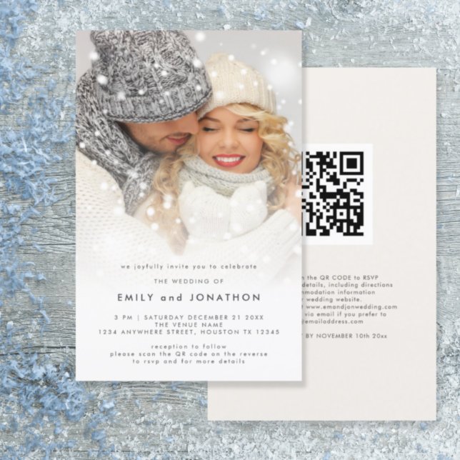 Budget Photo Overlay QR Christmas Wedding Invite (Creator Uploaded)