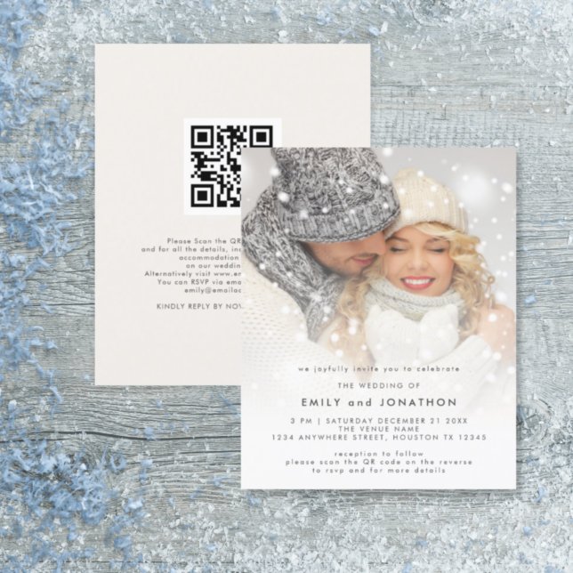 Budget Photo Overlay QR Code Winter Wedding Invite (Creator Uploaded)