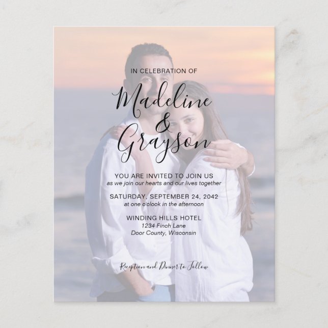BUDGET Photo Overlay Script Wedding Invitation (Front)