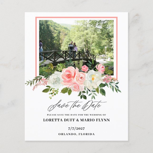 Budget Photo Pink floral Wedding Save the Date (Front)