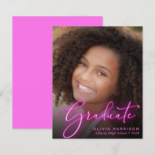 Budget Photo Pink Neon Graduation Announcement