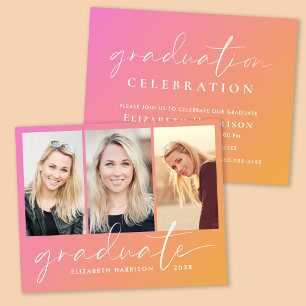 Budget Photo Pink Orange Graduation Party Invite