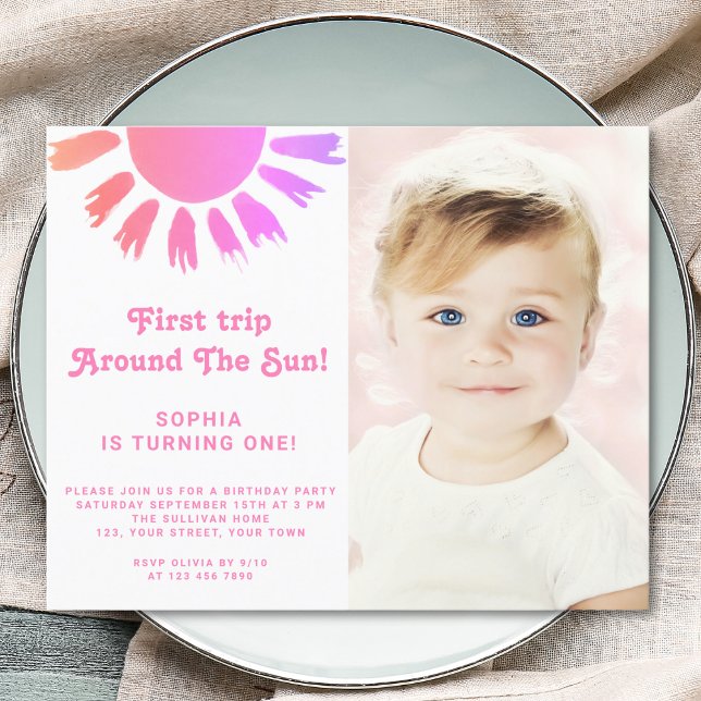 Budget Photo Pink Sun First Birthday Invitation (Creator Uploaded)