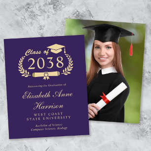 Budget Photo Purple Gold Graduation Announcement