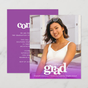Budget photo purple graduation modern invitation