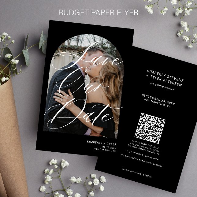 Budget photo QR CODE black wedding save the date Flyer (Creator Uploaded)