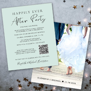 Budget Photo QR Code Mint Wedding Reception Invite