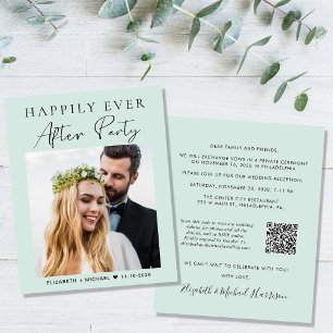 Budget Photo QR Code Mint Wedding Reception Invite