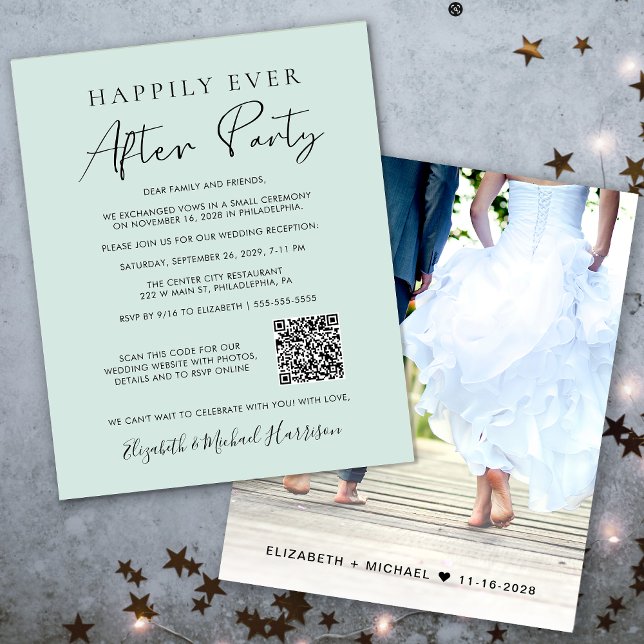 Budget Photo QR Code Mint Wedding Reception Invite (Your love story deserves a grand celebration!)