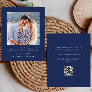 Budget Photo QR Code Navy Blue Save the Date