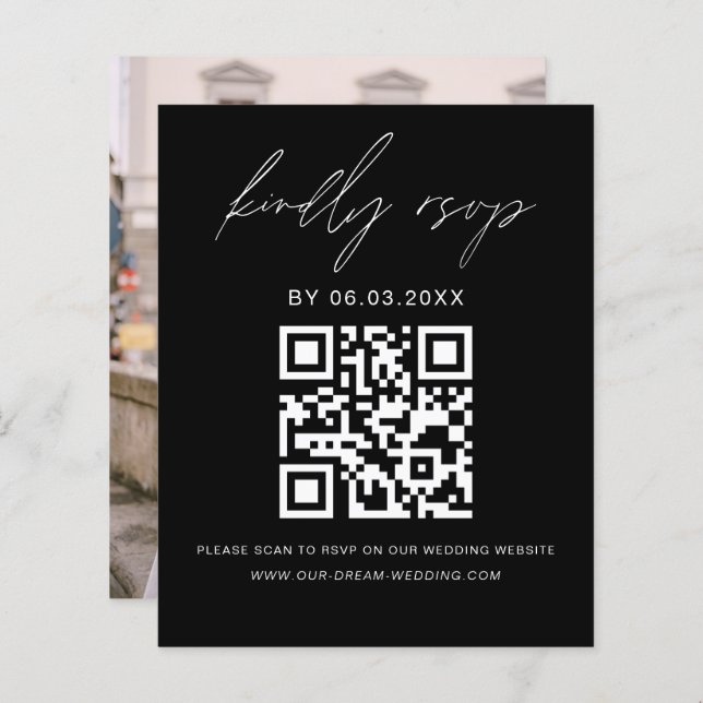 Budget Photo QR Code RSVP Minimalist Wedding (Front/Back)