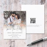 Budget Photo QR Code Script Wedding Save The Date<br><div class="desc">PLEASE NOTE There are two paper options to choose from for this size (4.5 x 5.6”) in the Budget range. For this product, I would highly recommend the semi-gloss which is a 110 gsm card stock, similar in thickness to a postcard. The Satin option is a much thinner paper 80gsm....</div>