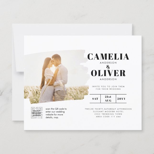 BUDGET PHOTO QR CODE Wedding Invite RSVP Details (Front)