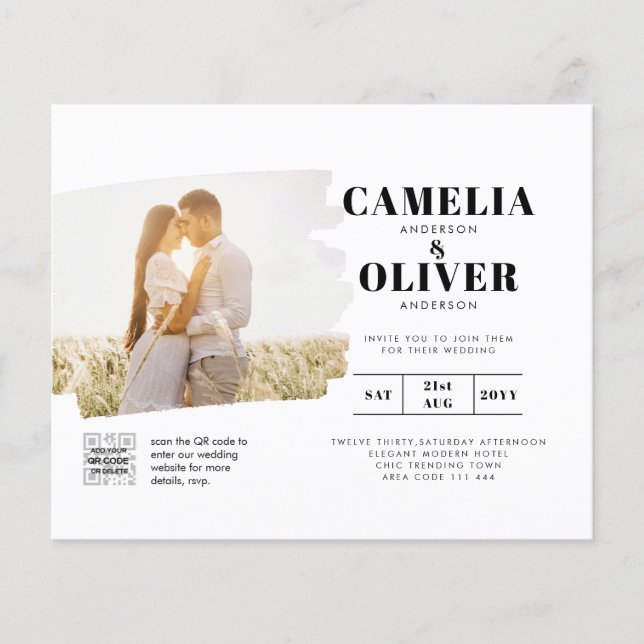 BUDGET PHOTO QR CODE Wedding Invite RSVP Details Flyer (Front)