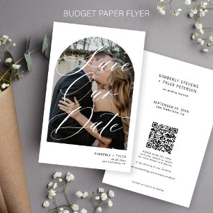 Budget photo QR CODE white wedding save the date Flyer
