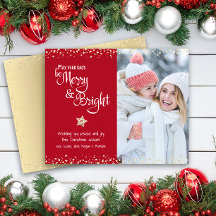 Budget Photo Red Days Be Merry Bright Script Card 