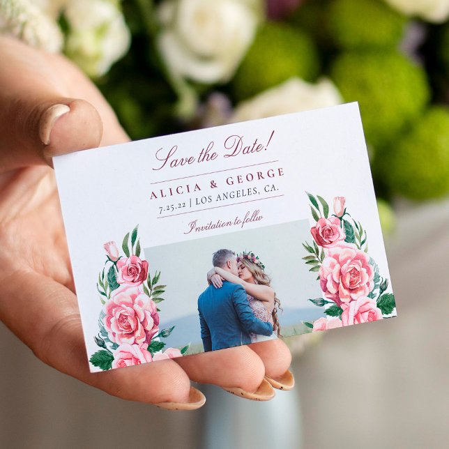 Budget photo romantic floral wedding save the date card (Creator Uploaded)