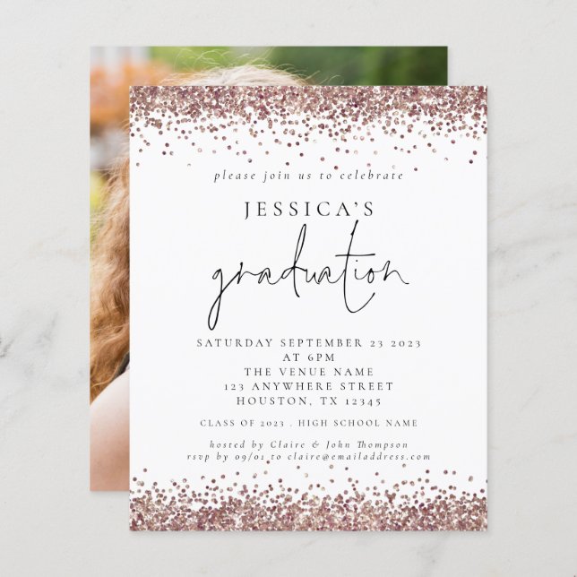 Budget Photo Rose Gold Glitter 2024 Graduation  (Front/Back)