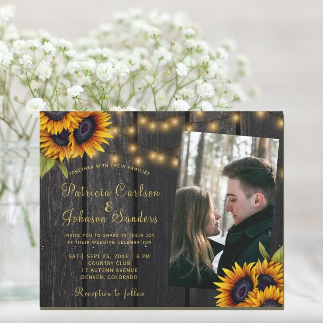 Budget photo rustic sunflower wedding invitation (Creator Uploaded)