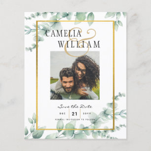 BUDGET PHOTO SAVE DATE Eucalyptus GOLD QR CODE Flyer