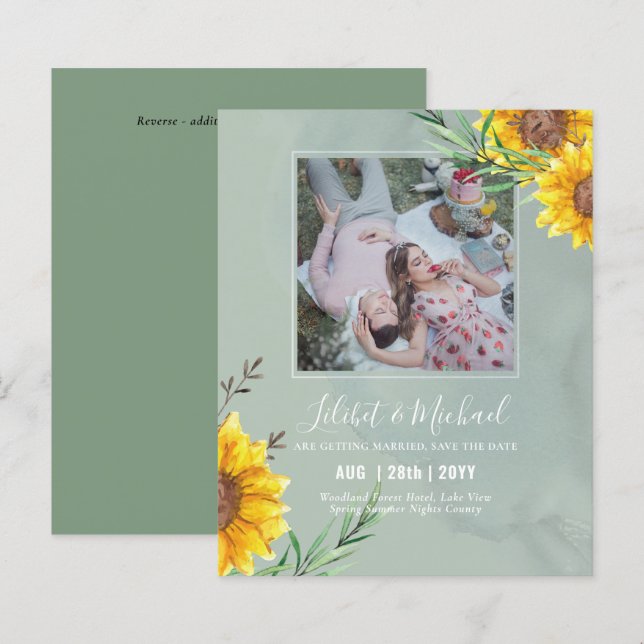 BUDGET Photo Save Date or Wedding Rustic Sunflower (Front/Back)