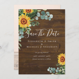 BUDGET Photo Save Date Rustic SUNFLOWERS Greenery