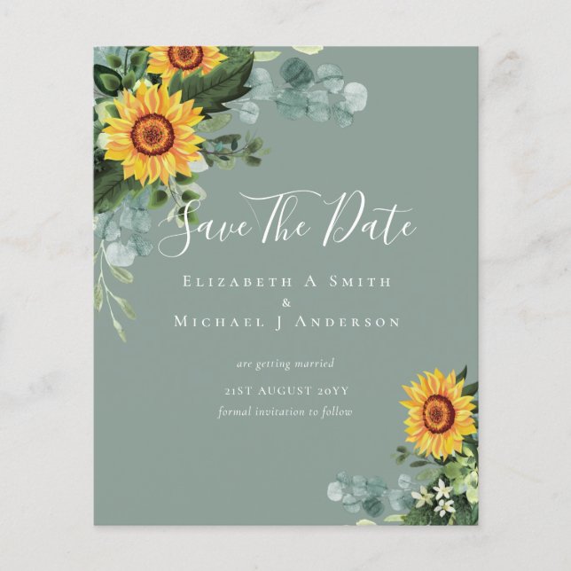 BUDGET  Photo Save Date Rustic SUNFLOWERS Greenery Flyer (Front)
