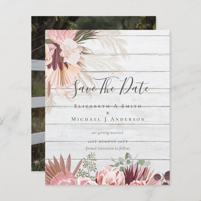 BUDGET PHOTO SAVE DATES - Pampas Grass Burgundy (Front/Back)