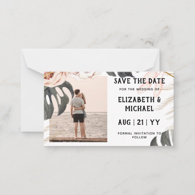 BUDGET Photo Save Dates Tropical Beach Card (Front)