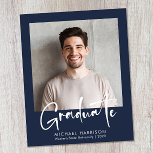 Budget Photo Script Blue Graduation Announcement