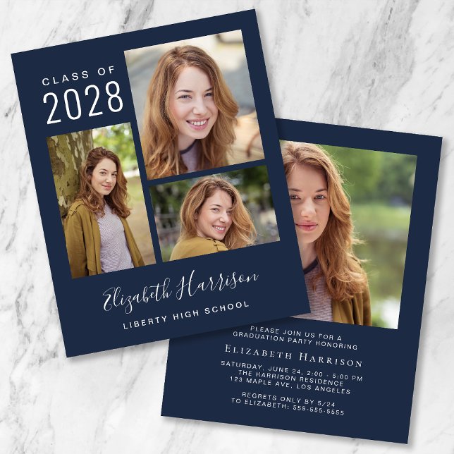 Budget Photo Script Blue Graduation Party Invite (Creator Uploaded)