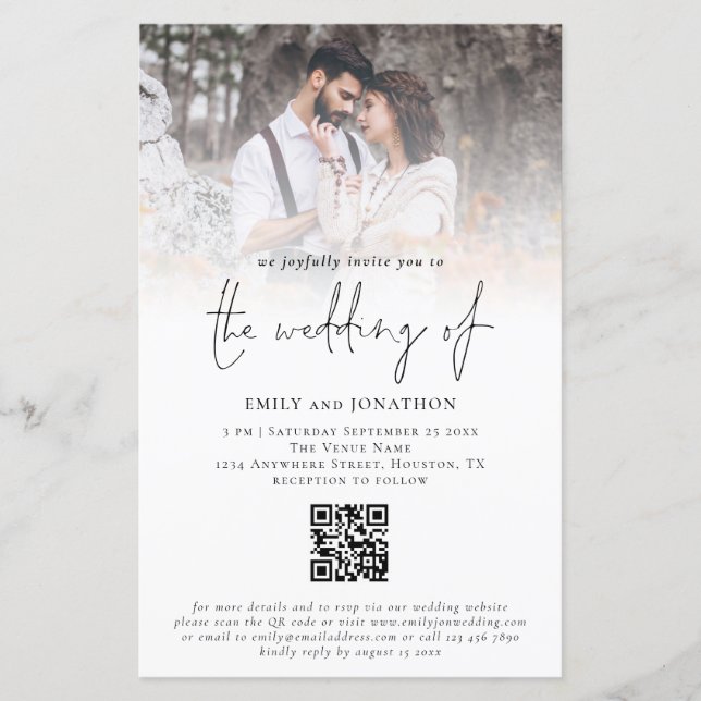 Budget Photo Script QR Code Wedding Invitation (Front)