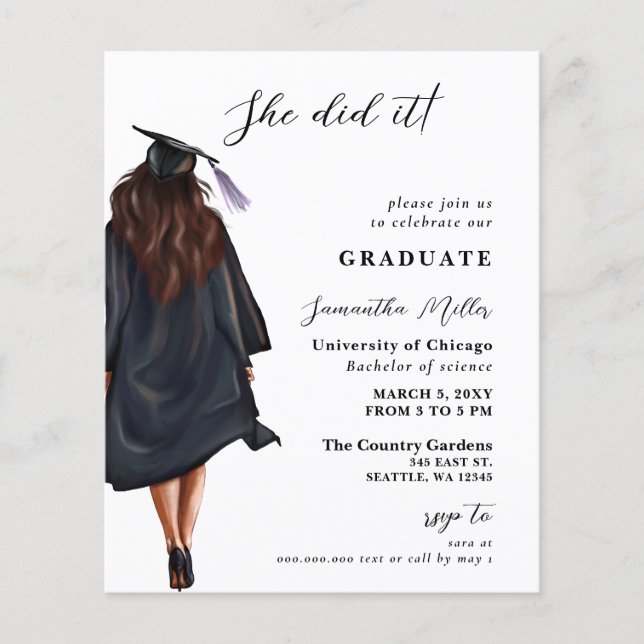 Budget Photo She Did It Graduation Invitation (Front)