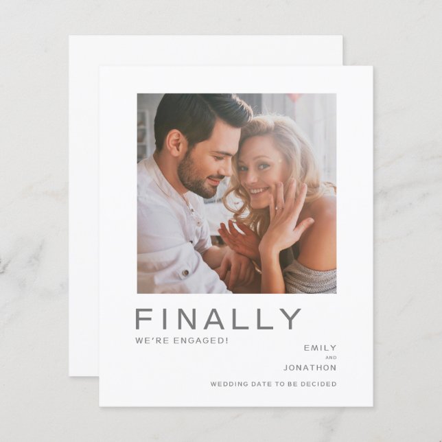 Budget Photo Simple Typography Engagement Announce (Front/Back)