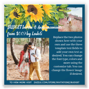 BUDGET Photo Sunflower Text Template Invites ANY