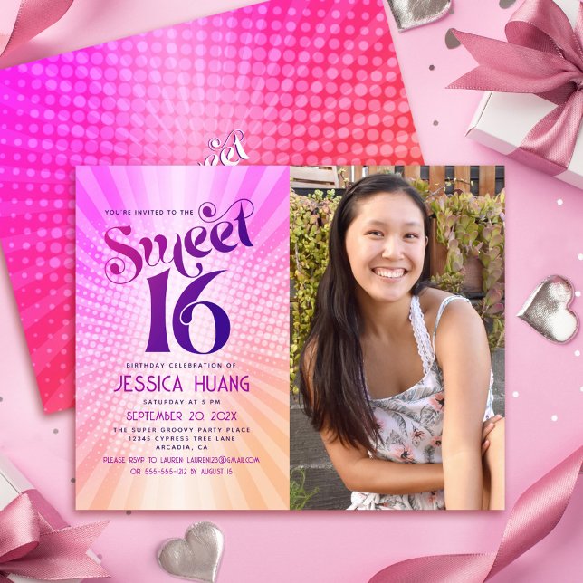 Budget Photo Sweet 16 Pink Orange Gradient Invite (Creator Uploaded)
