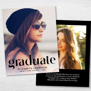 Budget Photo Trendy Black Graduation Announcement