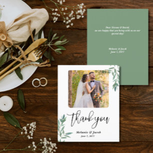Budget Photo Wedding Green Foliage Thank you Cards