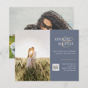 BUDGET Photo Wedding Invitation BLUE Save Dates